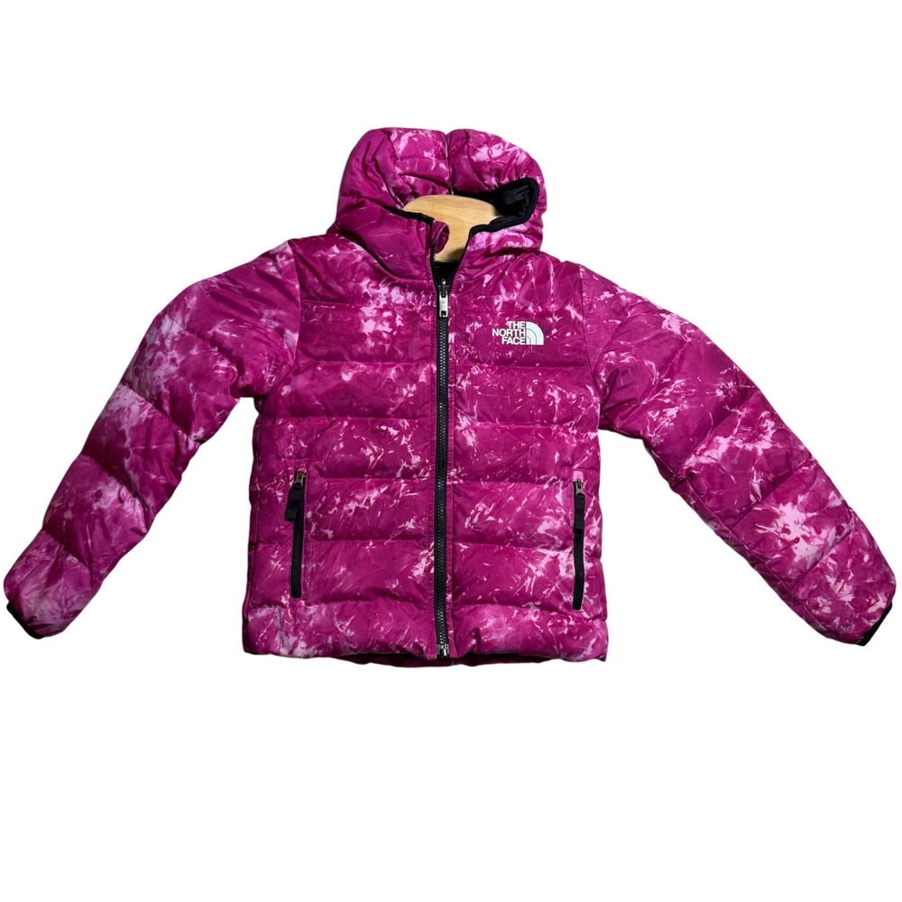 The North Face Girls Reversible Perrito Jacket Pink Tie Dye Black S 7/8 NF0A7WQW